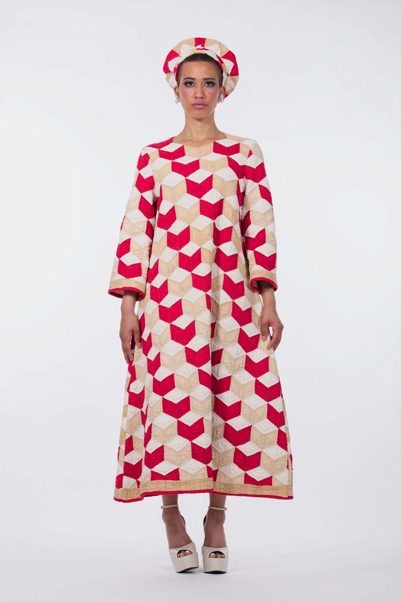 Beige & Red Quilt Dress — photo 1
